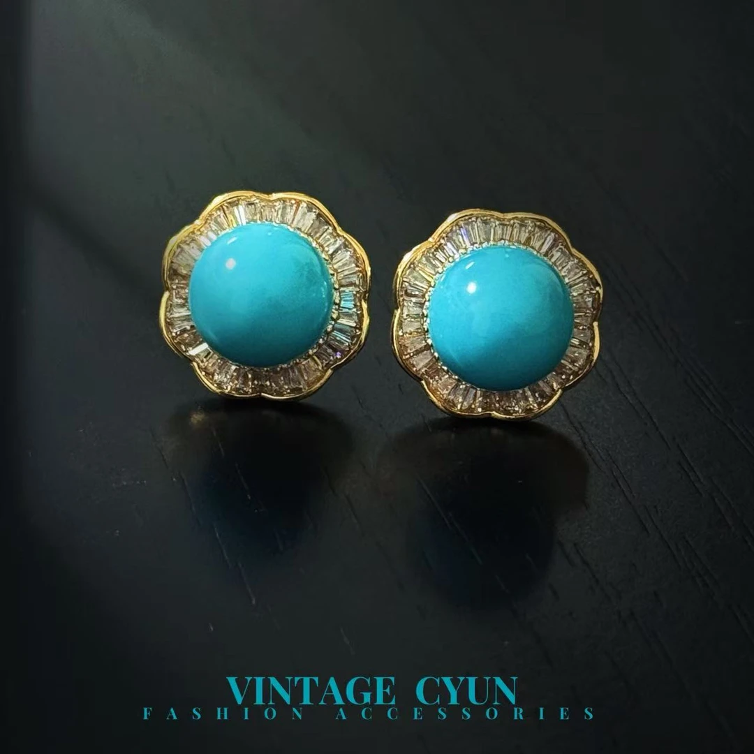 铜合金耳饰 12030USA手工蓝色高定11mm圆珠女士时尚百搭耳钉