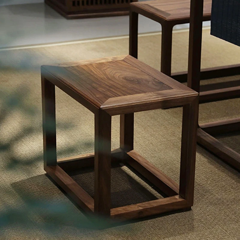 北美黑胡桃木方凳新中式家用茶桌凳禅意客厅方凳换鞋凳