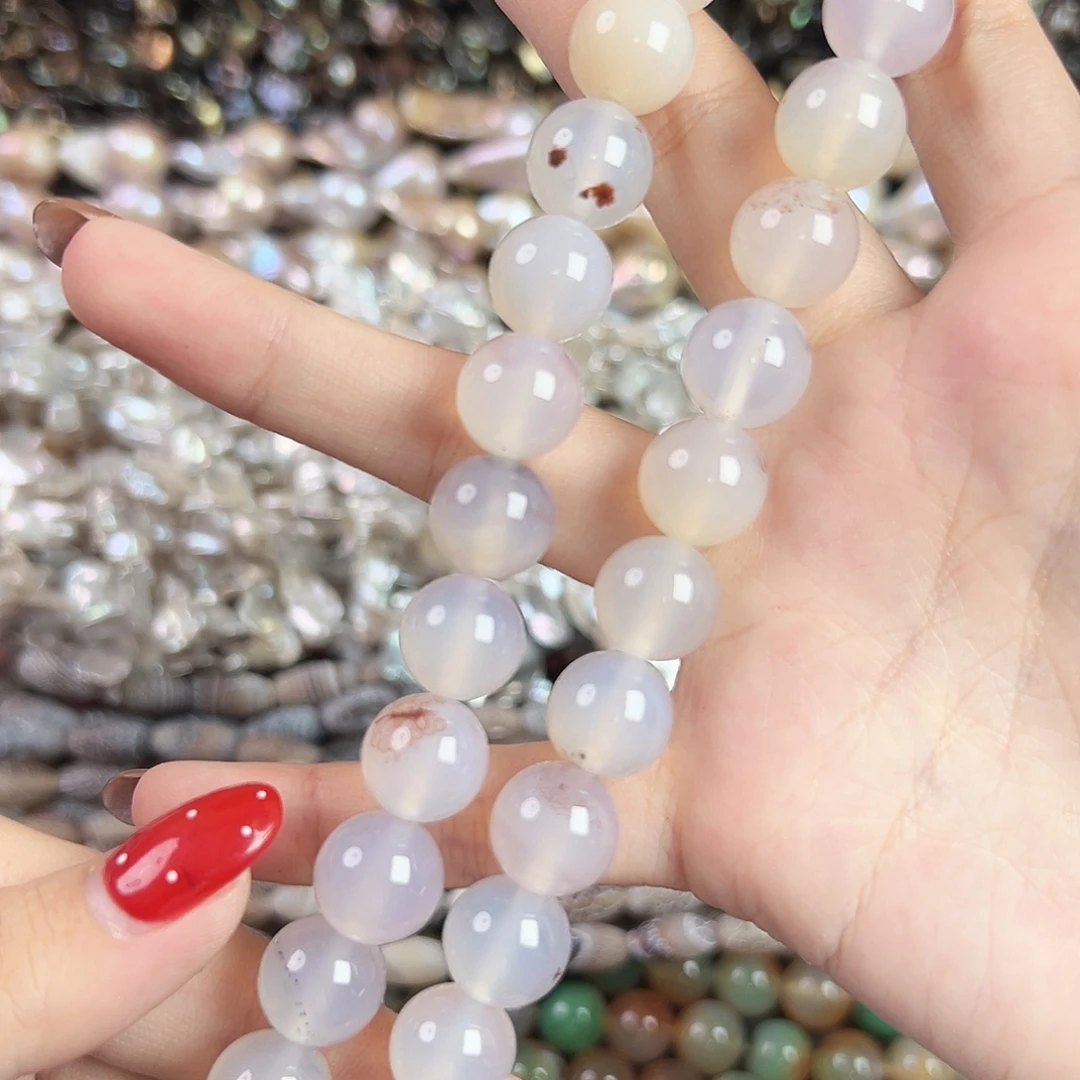 玛瑙/玉髓合金珠宝半成品a107荔枝冻玛瑙圆珠12mm一条
