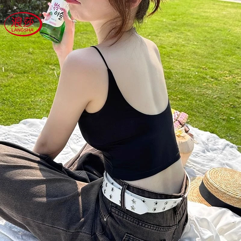 浪莎美背内衣新款爆款黑色吊带背心女内搭带胸垫外穿文胸打底上衣