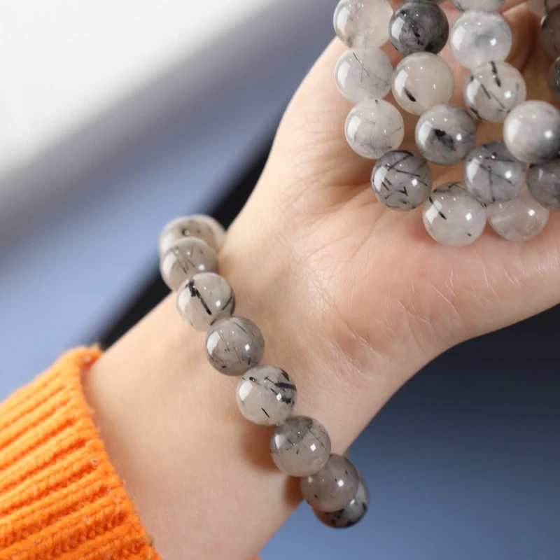 【黑凤梨】黑发晶12mm手串面小仙多样性发其一