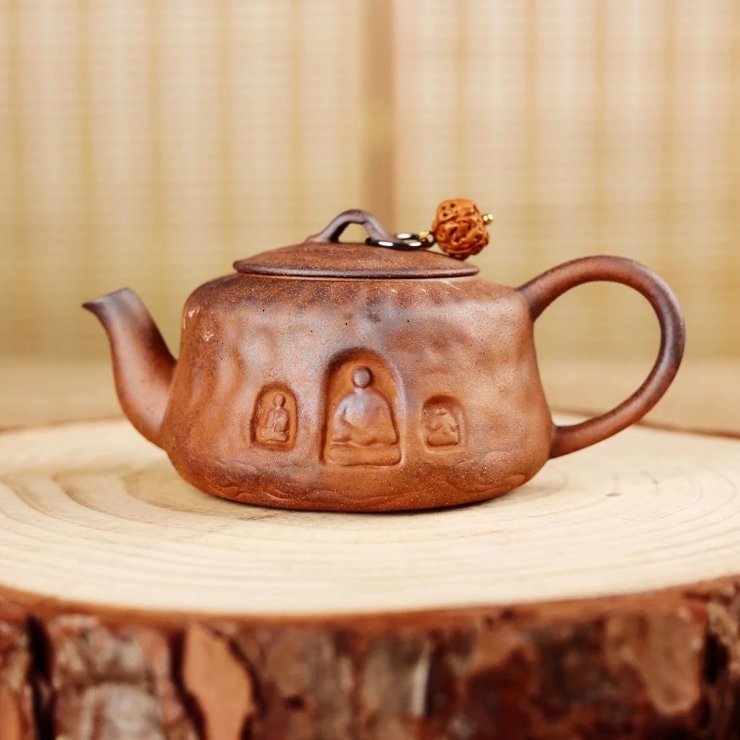 原矿粗陶茶壶轻奢复古侘寂风小茶壶泡茶可养老岩泥单壶办公家用