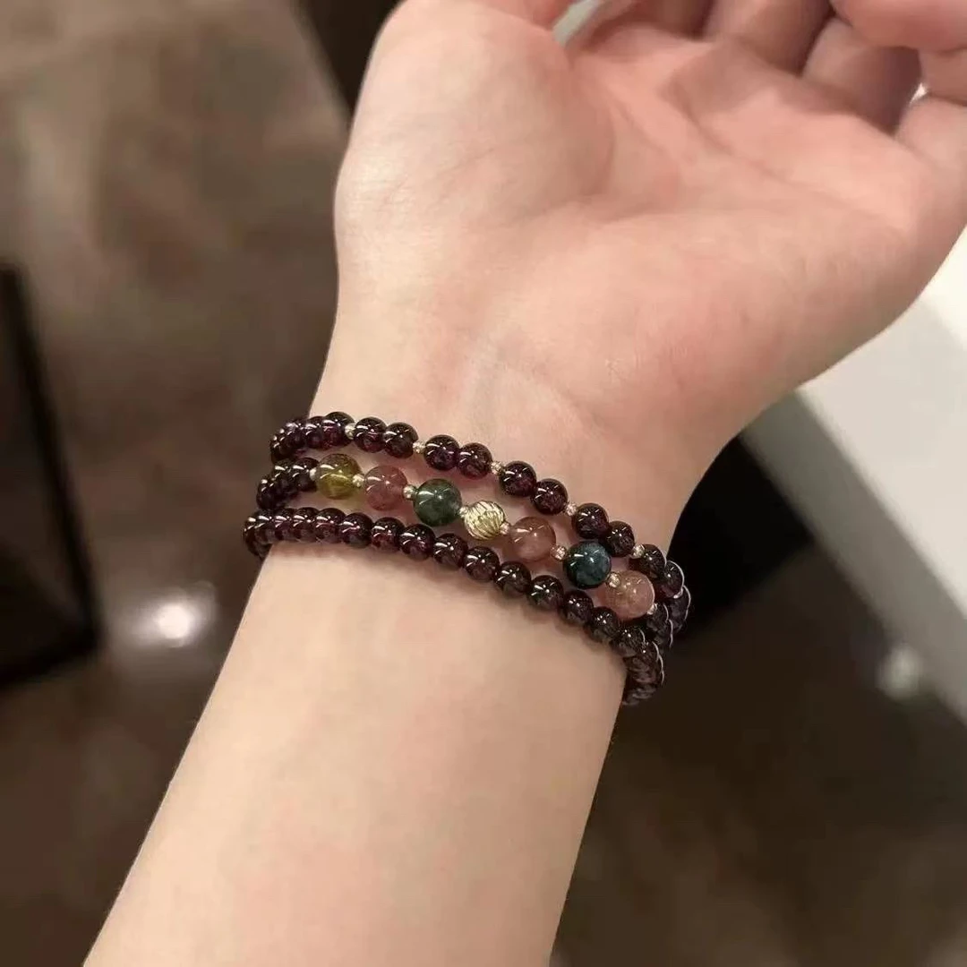 非金属珐琅手链 新中式多圈石榴色手链女夏季小众设计复古手串033