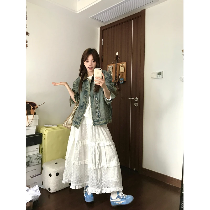 MARIE.COCO秋季新款复古宽松牛仔外套上衣气质高腰显瘦半身裙套装