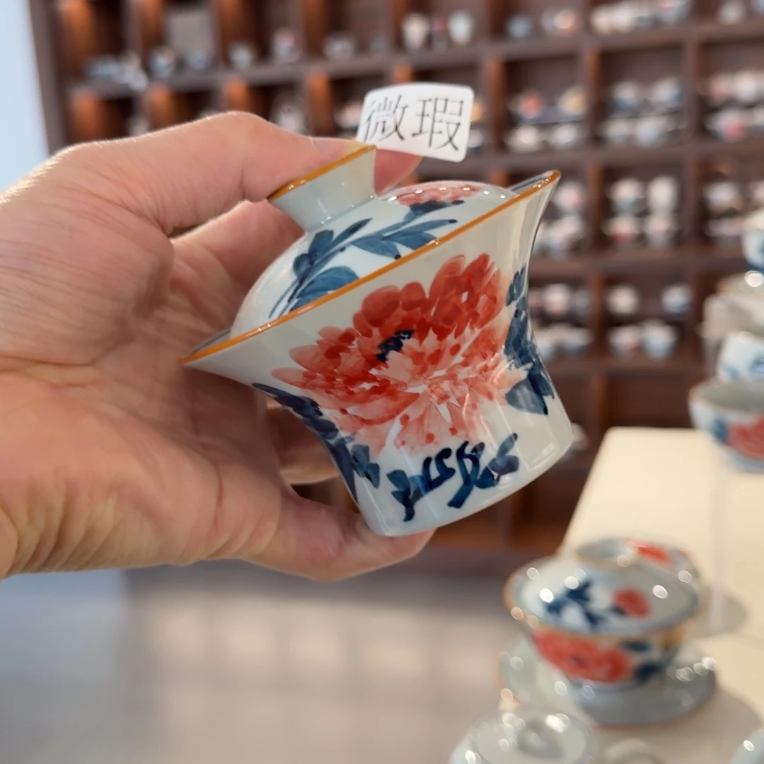 釉下手绘茶具微瑕