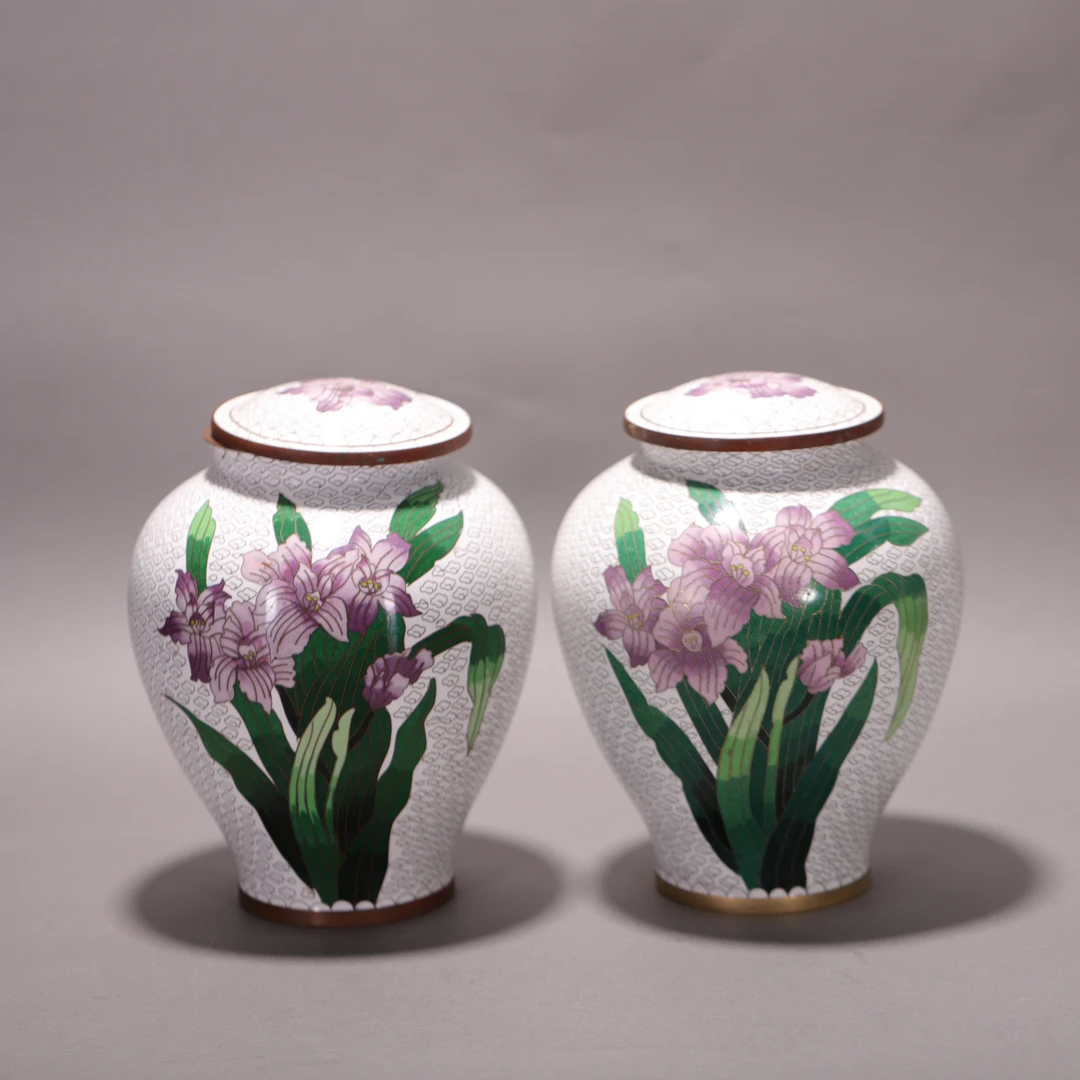 lot16  DY4116  清代  景泰蓝花卉罐一对