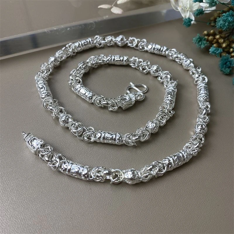 链子足银 999纯银项链六字真言男士龙头时尚霸气链子足银潮男饰品