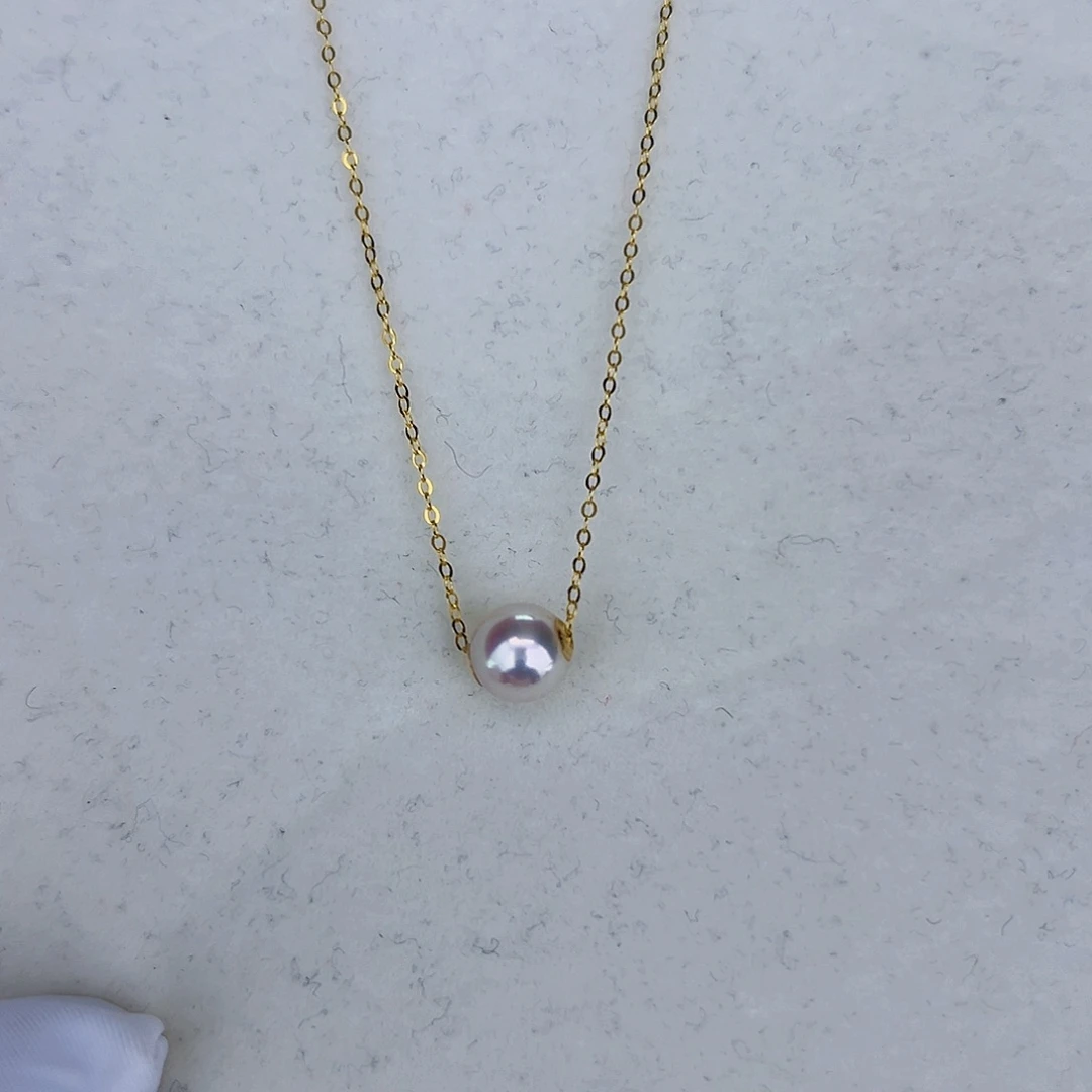 海水珍珠海水akoya路路通吊坠7-8mm18K金镶嵌
