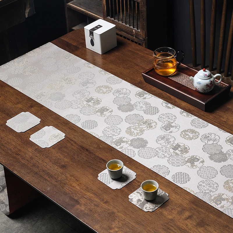 【101】福瑞 锦缎 压花宝相花茶席 高档中式复古桌旗布茶桌茶垫简约
