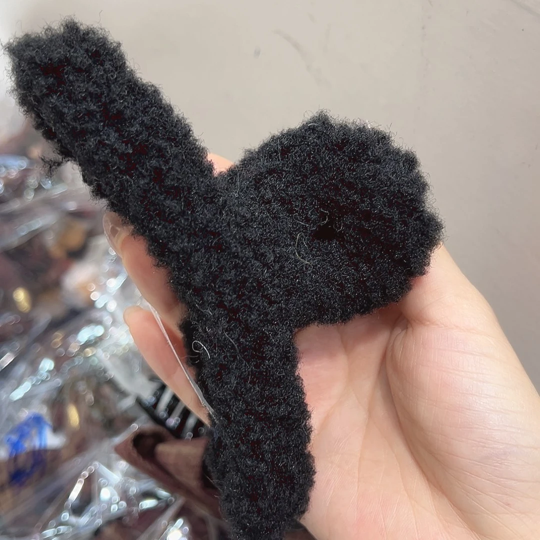 皮质铁合金黑色毛毛抓夹