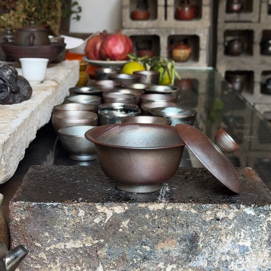 建水紫陶紫泥柴烧茶具盖碗