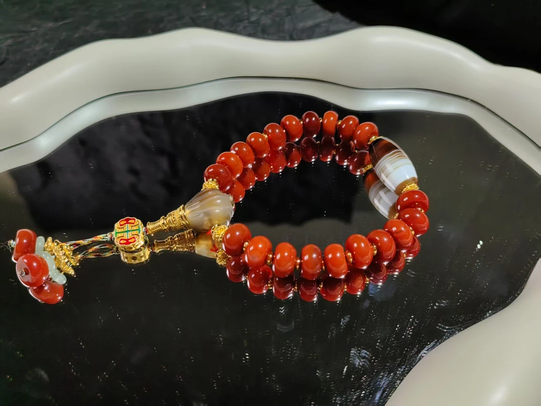 A1014【金汐】老料红肉缠丝原创手串