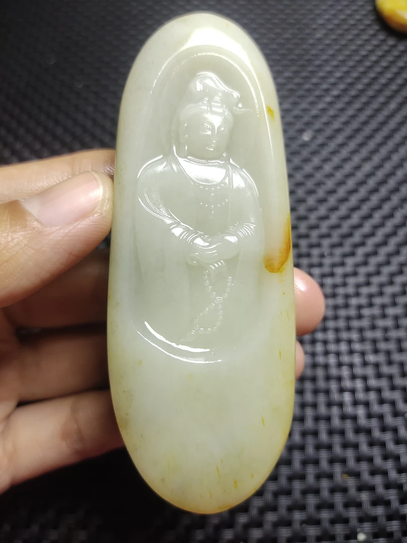 和田玉精美挂件站观音