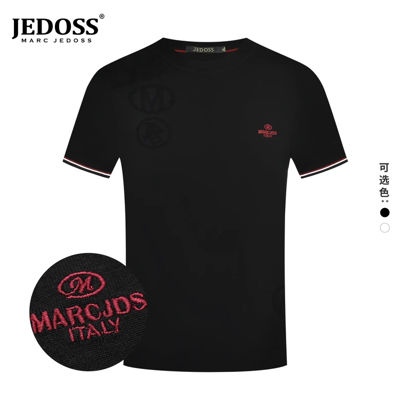 JEDOSS/爵迪斯男装2025夏季新款字母提花刺绣短袖针织衫QC536