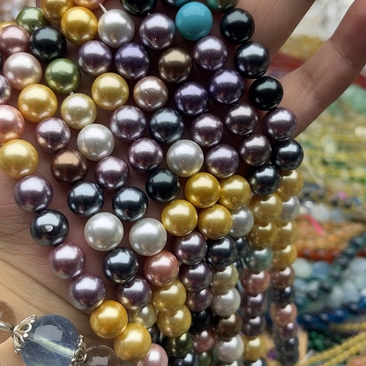 玛瑙/玉髓未镶嵌珠宝半成品2条10mm左右彩贝珠