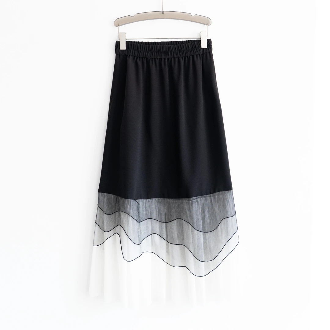 PQ250317夏新款大码女装薄款松紧腰半身裙A字裙遮臀遮跨显瘦拼接