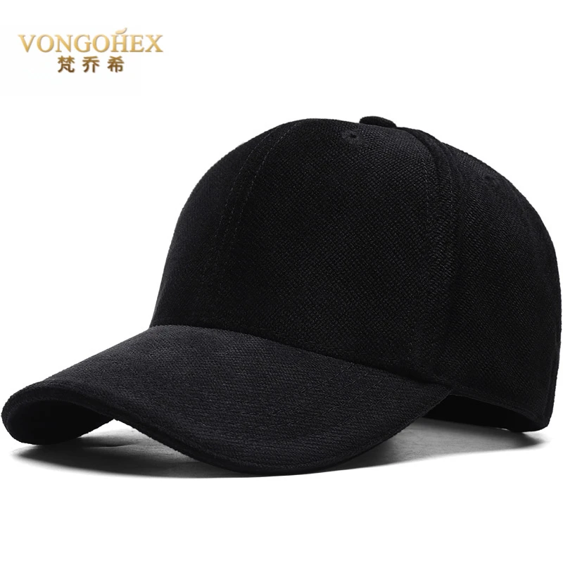 VONGOHEX后封口棉绒帽子男冬季加绒加厚保暖鸭舌帽大头围棒球帽