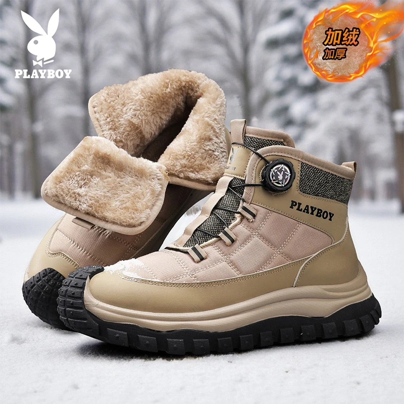 PLAYBOY/花花公子男鞋冬季防寒加厚高帮棉鞋男加绒保暖户外雪地靴