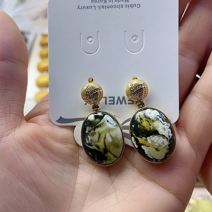 银S925镶嵌绿珀耳坠绿蜜耳坠