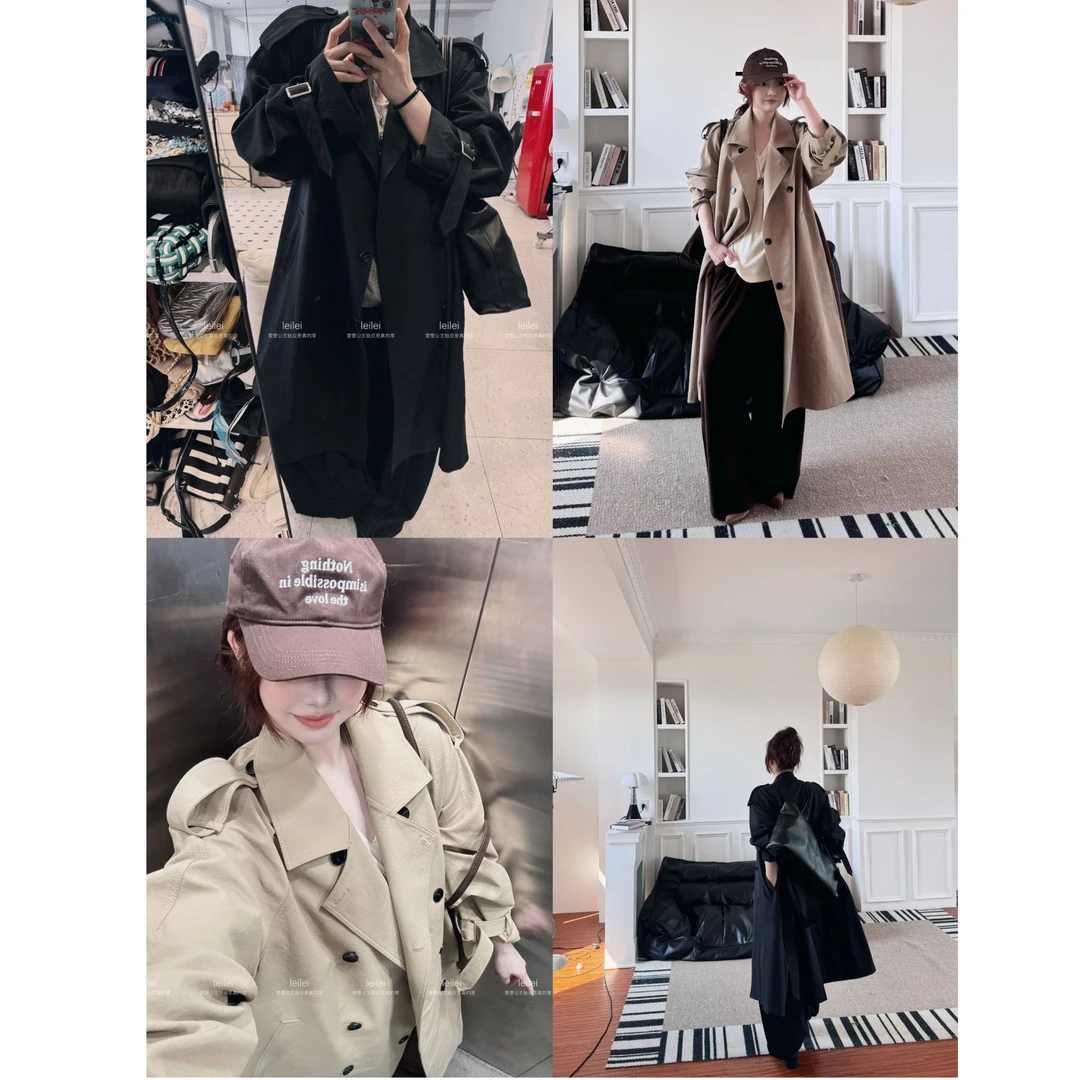 晶咕【千颂伊】经典廓形大翻领双排扣中长款风衣外套