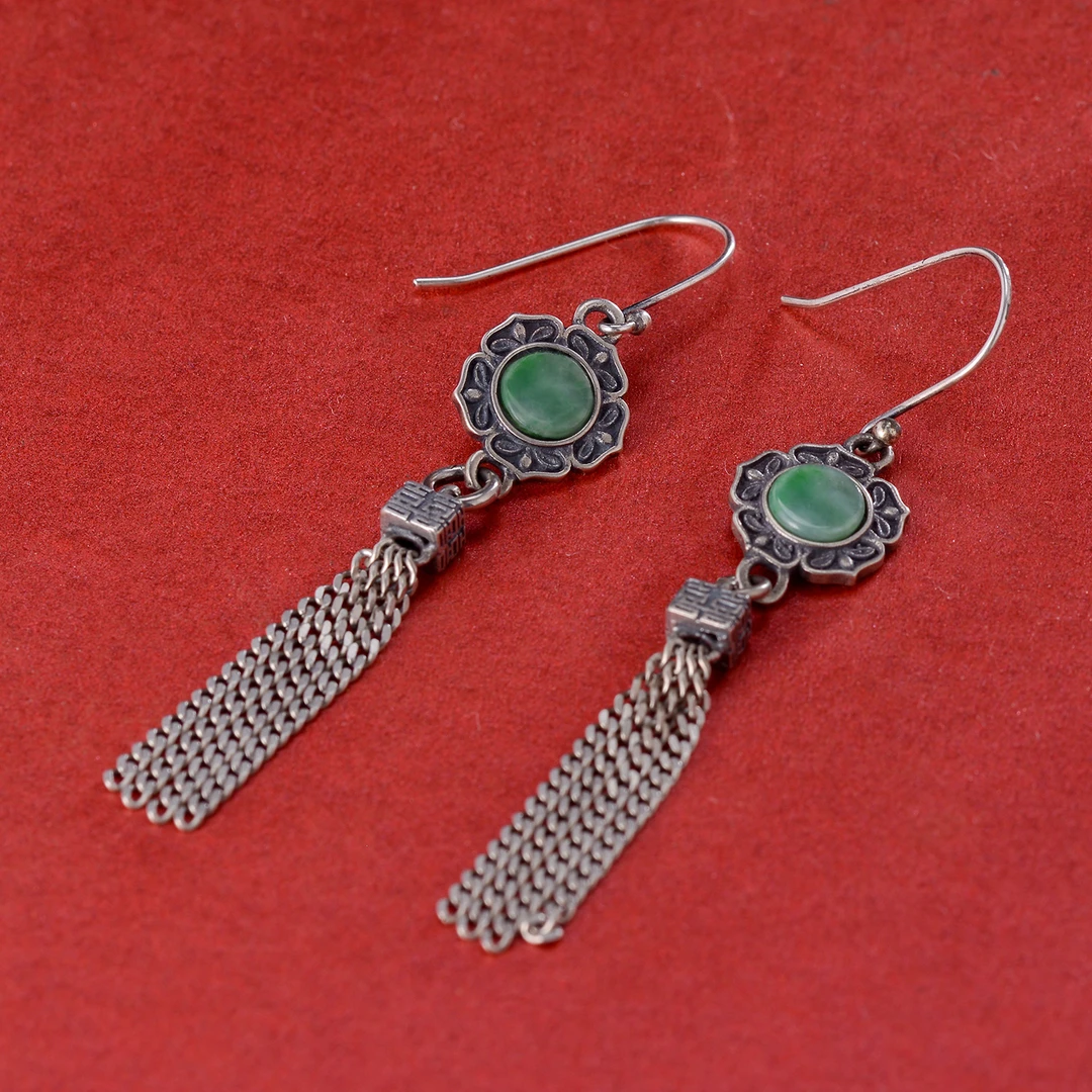 925银珐琅耳饰 镶嵌古风耳坠 复古气质民族风长款古典耳饰