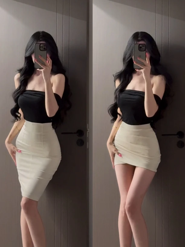 Mermaid人鱼珺 南韩美人 露背绑带胸垫上衣西装半裙修身显瘦气质