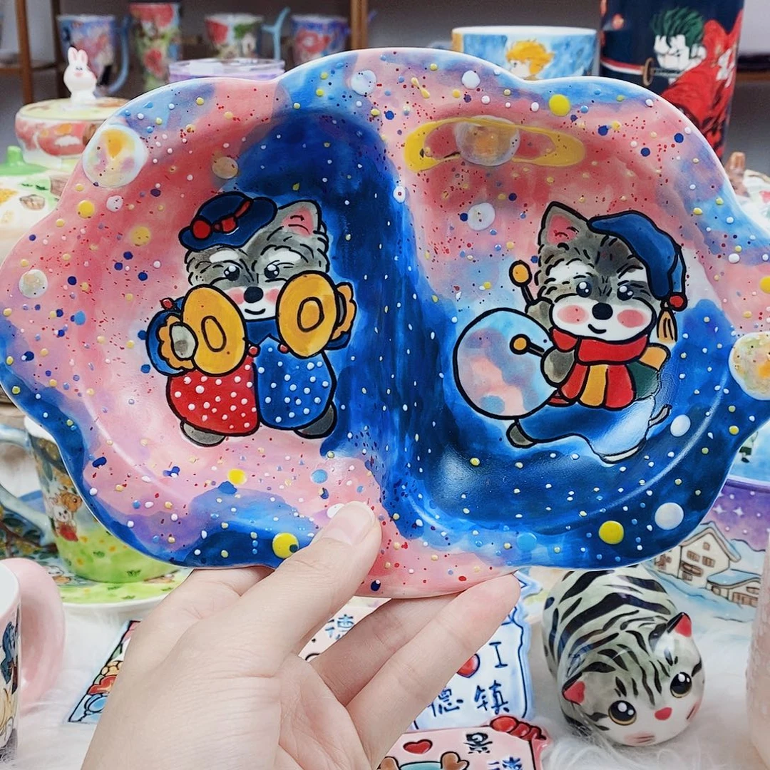 瓷片董董文创手绘陶瓷