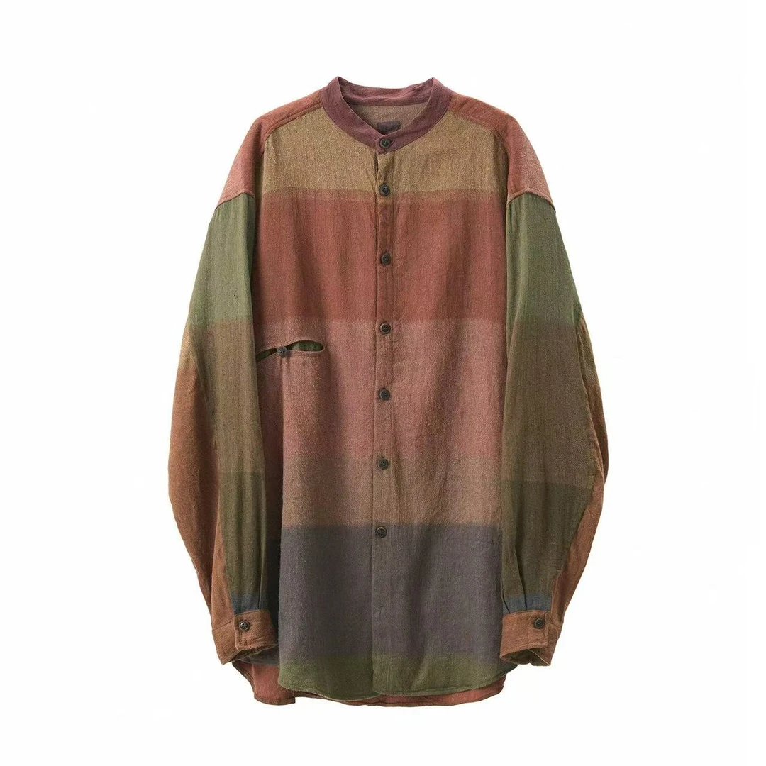 左岸迷香Z25FW9002-1 布衣分享亚麻丝质拼色衬衫原创衬衣男女同款