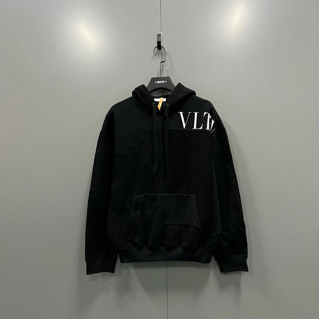 99新 Valentino/华伦天奴 yy 黑色印花logo帽衫 S码 400370