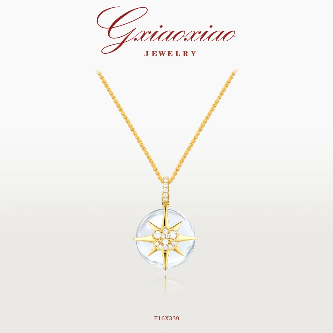 G XIAOXIAO 镀K金【限定】高级气质鸢尾花八芒星项链 F16X339