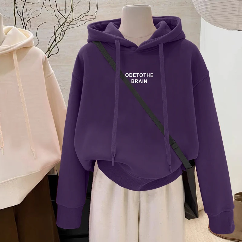 设计感小众秋冬新款2025加绒加厚套头连帽卫衣女短款宽松韩版外套