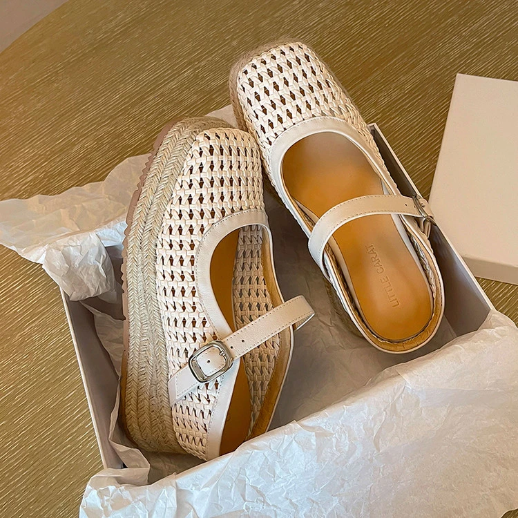 2025百搭真皮手工鞋牛皮镂空包头半拖鞋外穿一字带厚底方头时尚
