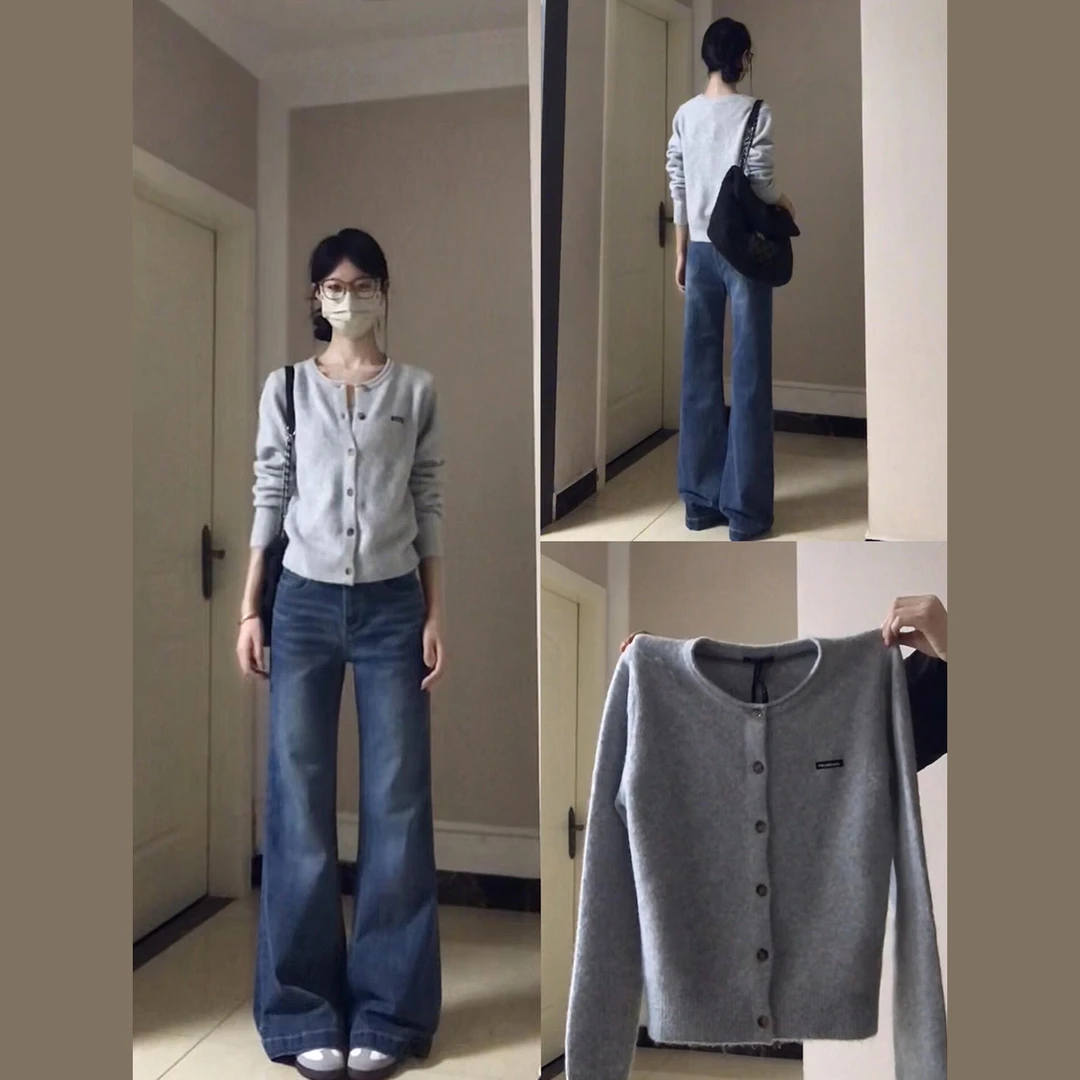 韩系氛围感早秋穿搭2025新款慵懒风灰色外搭针织开衫上衣女初秋季