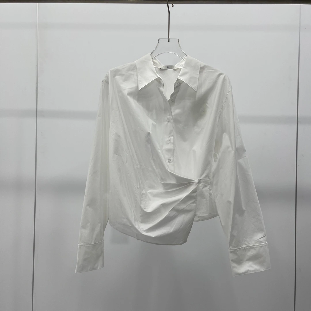 艾家25春季新款设计感褶 皱长袖衬衫女4039