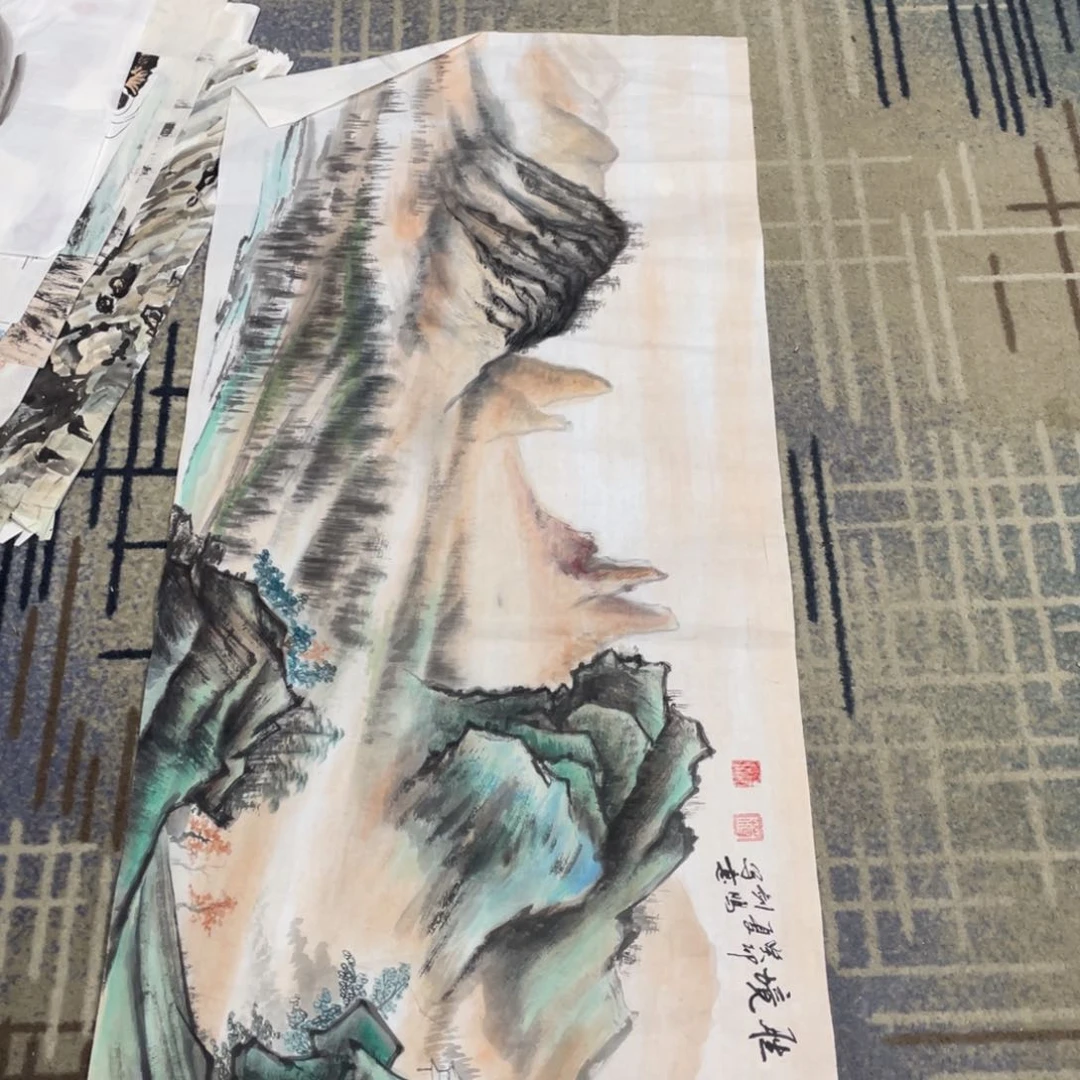 国画140x60作品山水微瑕1111