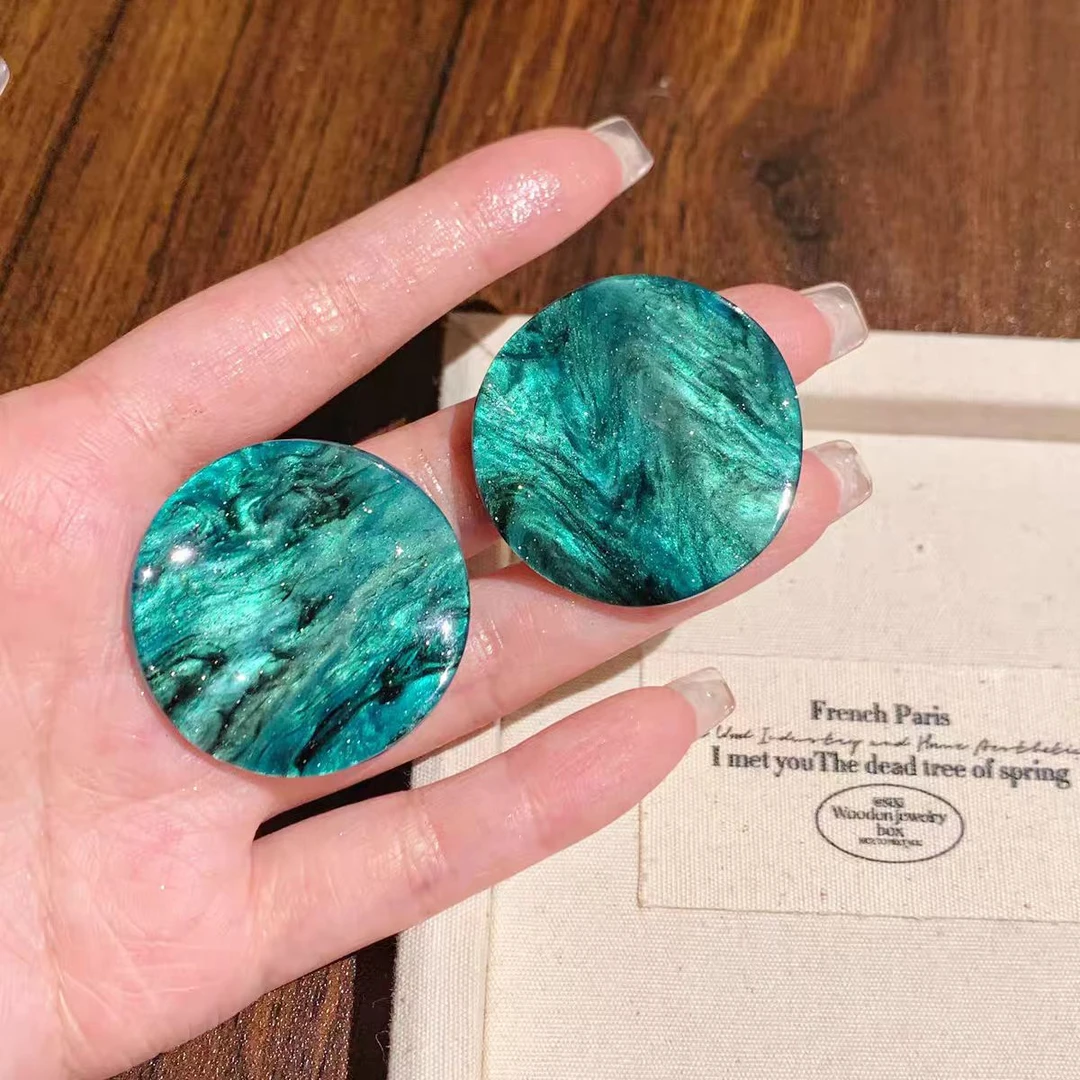 非金属树脂耳饰 港风蓝色夸张耳饰不规则耳钉女2025新款耳环潮