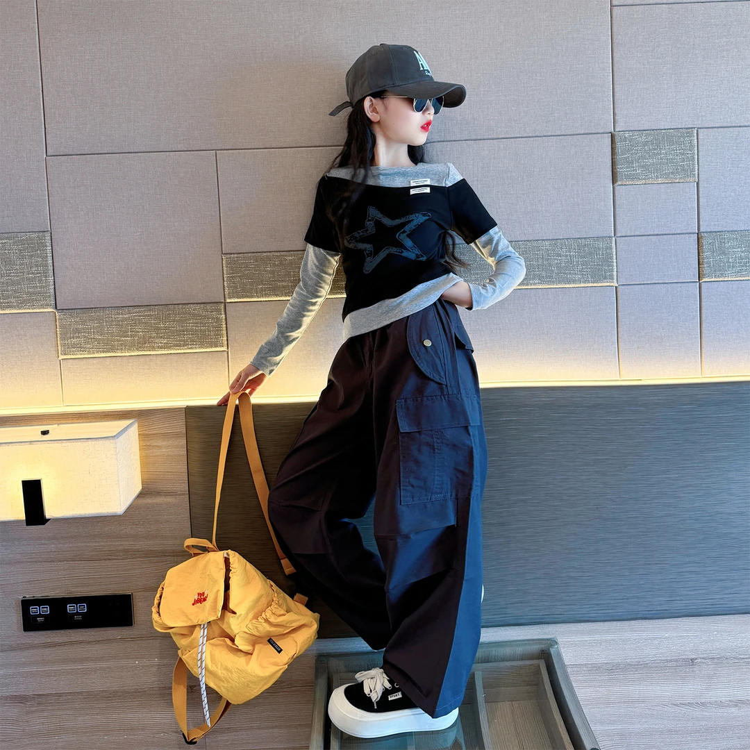 工装裤女初中生秋2025新款儿童又酷又飒裤子女大童早秋工装裤套装