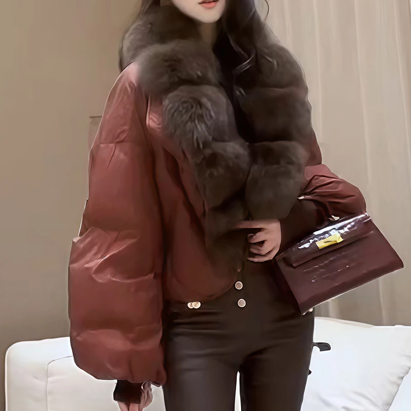 女士网红炸街爆款冬季毛领深色长袖短款轻奢名媛外套出行穿搭棉服