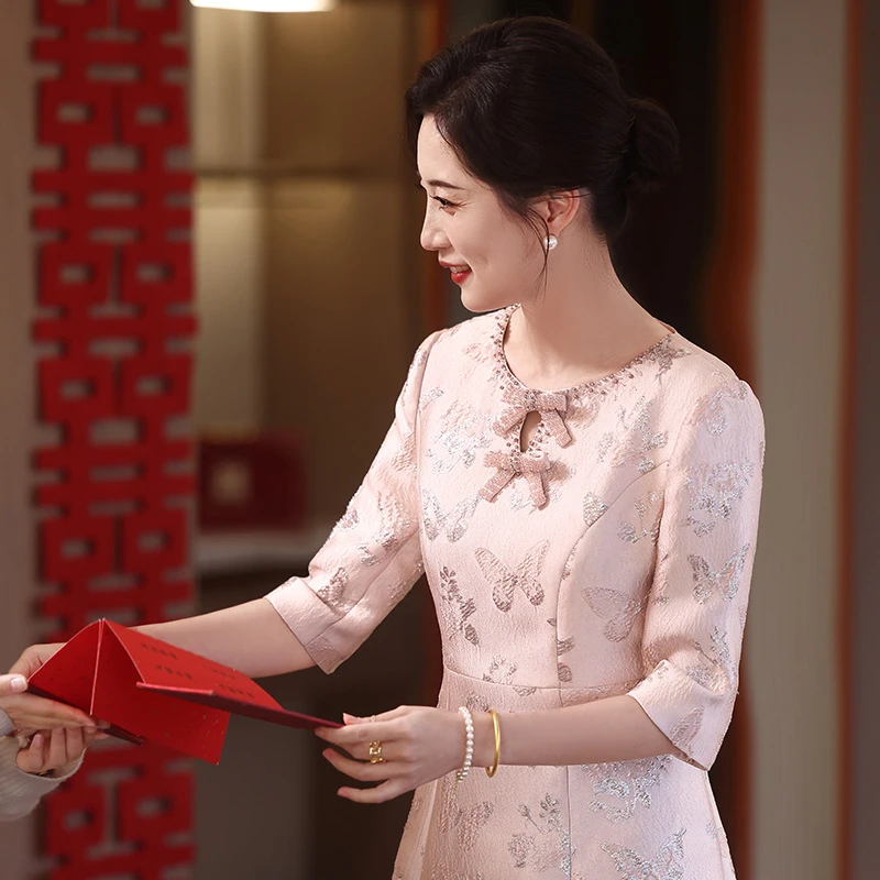 妈妈高贵连衣裙结婚高端礼服套装喜婆婆婚宴礼服高端长裙工厂938
