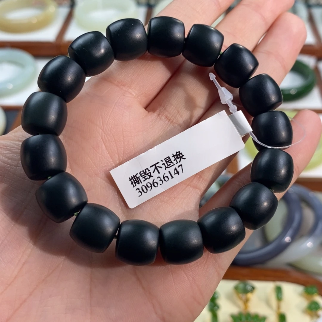 和田玉未镶嵌手镯塔青一细老型珠