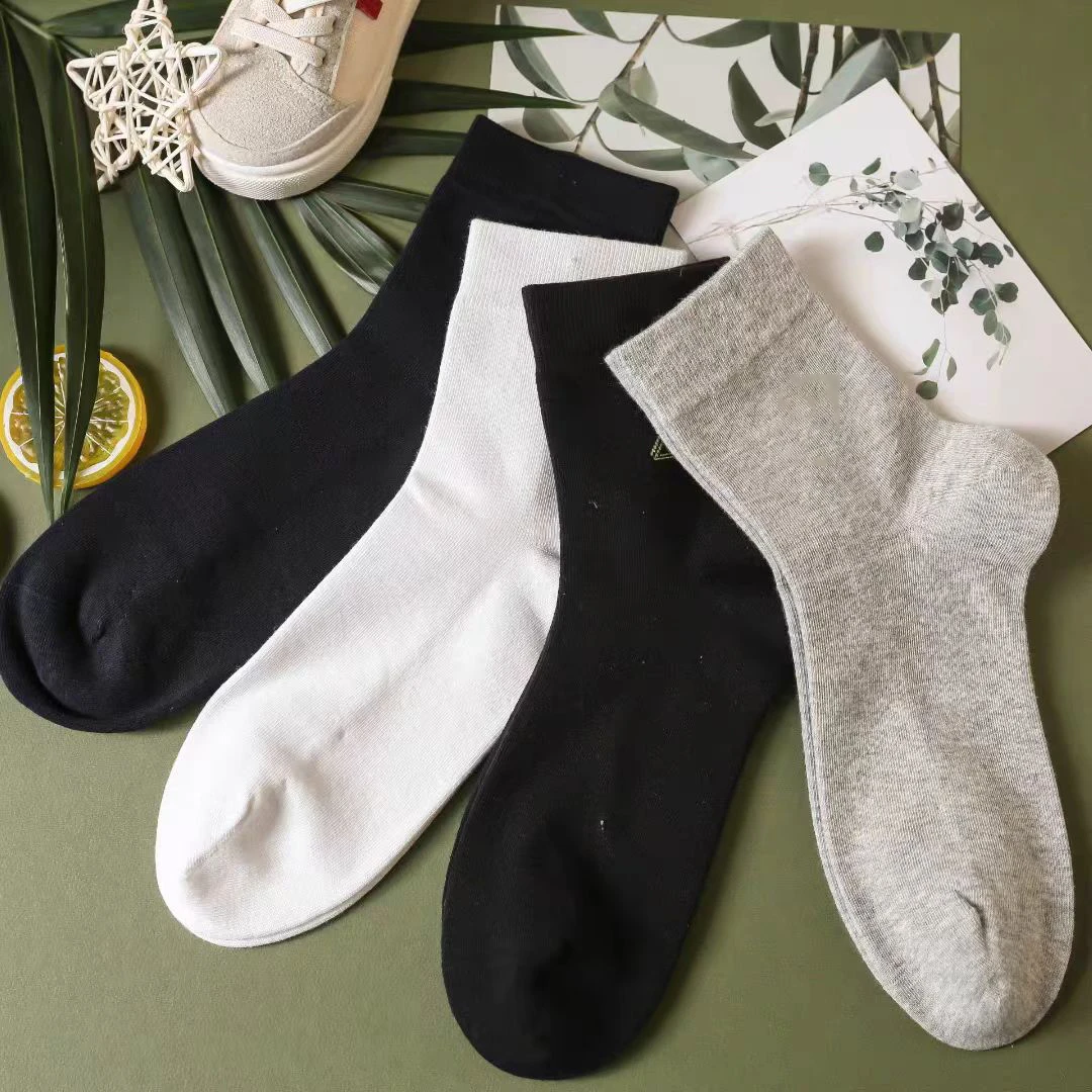 纯色3A纯棉中筒收口袜