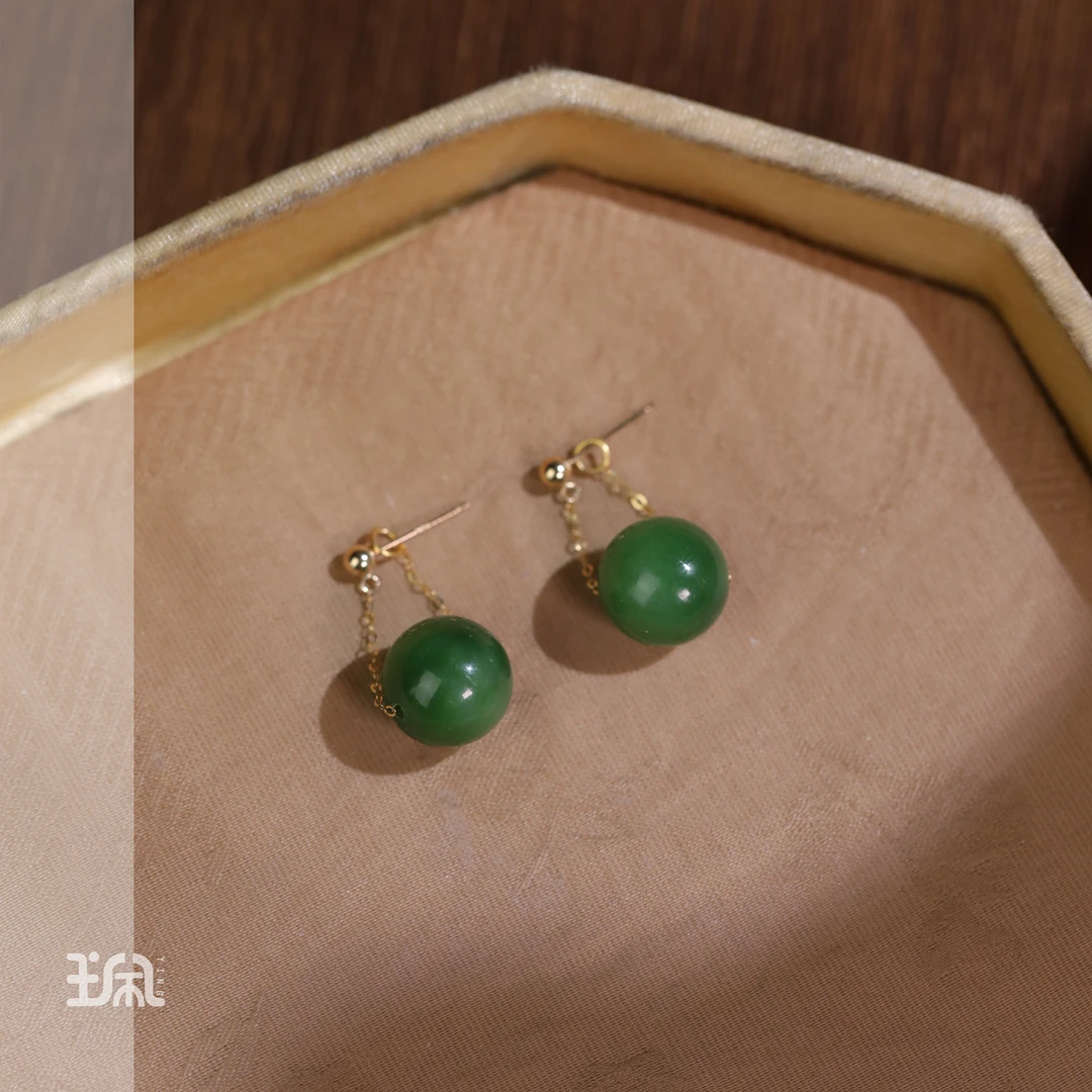 青葡提|和田玉*耳钉*18K金镶嵌YJA25021217多样性发其一（P）