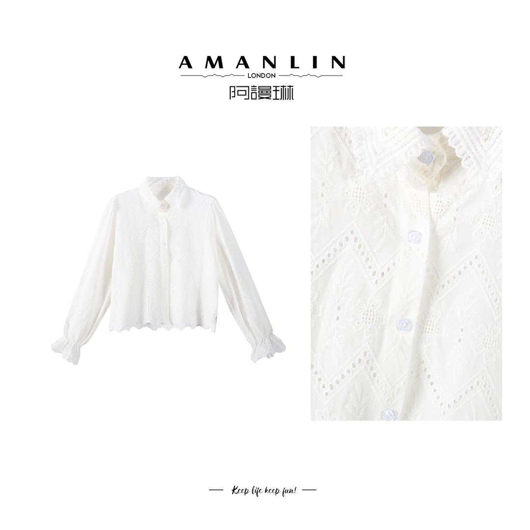 【AMANLIN】休闲风气质高级感显瘦镂空设计感衬衫百搭时尚F595221