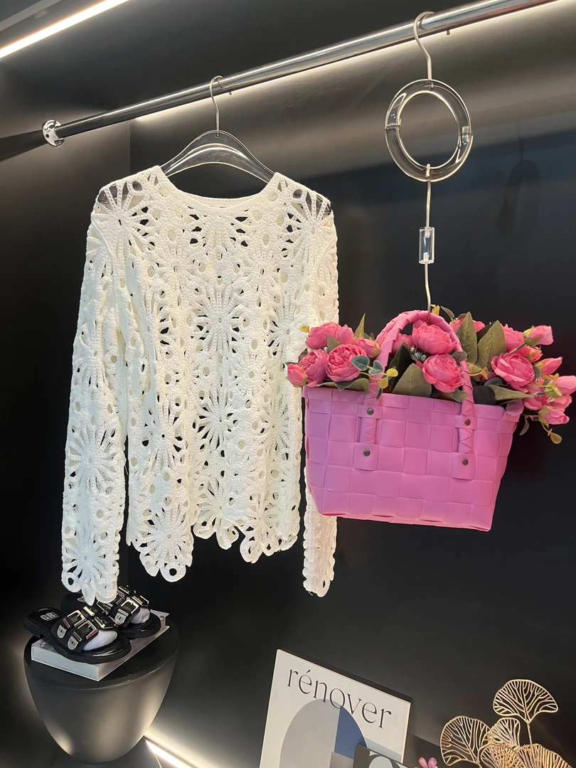 时尚镂空针织蕾丝衫女2025年新款打底衫内搭上衣慵懒风宽松防晒罩