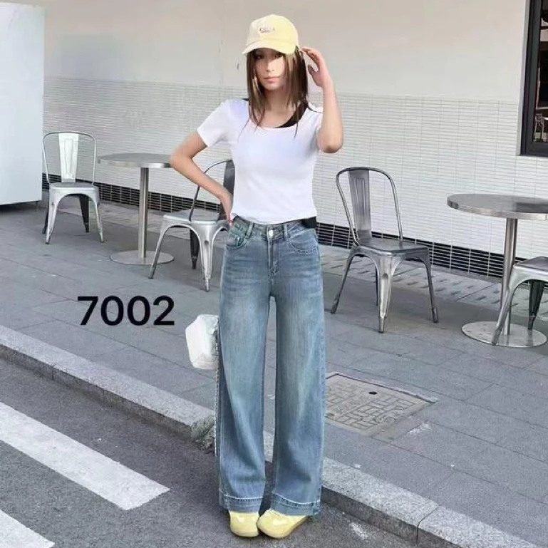 韩版浅蓝色牛仔阔腿裤7002
