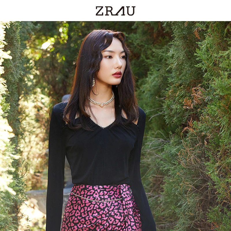 ZRAU春季新款V领钉珠设计衬衫91030411002