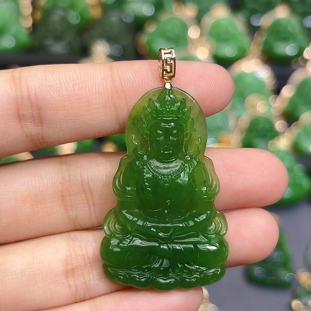 和田玉（碧玉）18K金镶嵌颈饰