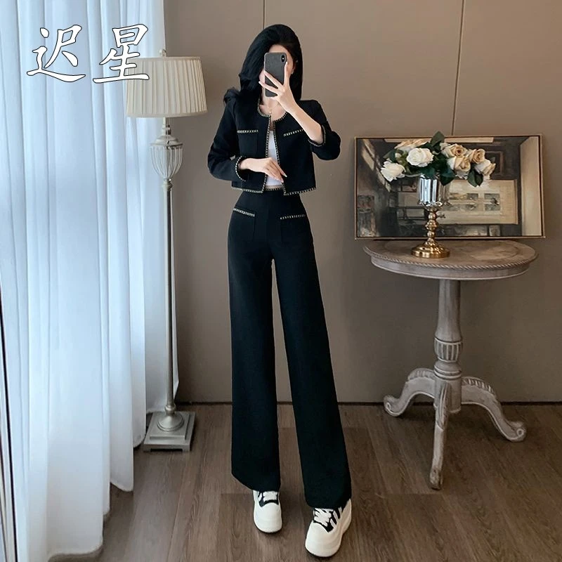 小香风时尚休闲套装女春秋季高级感气质名媛炸街洋气阔腿裤两件套