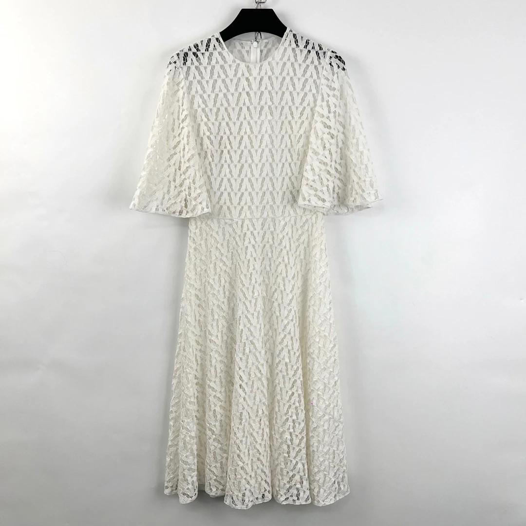 99新 Valentino/华伦天奴 38码/水溶蕾丝白色连衣裙/0862