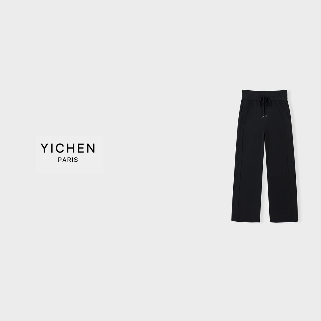 YC 黑色立体裁剪中高腰净版运动休闲卫裤-3521